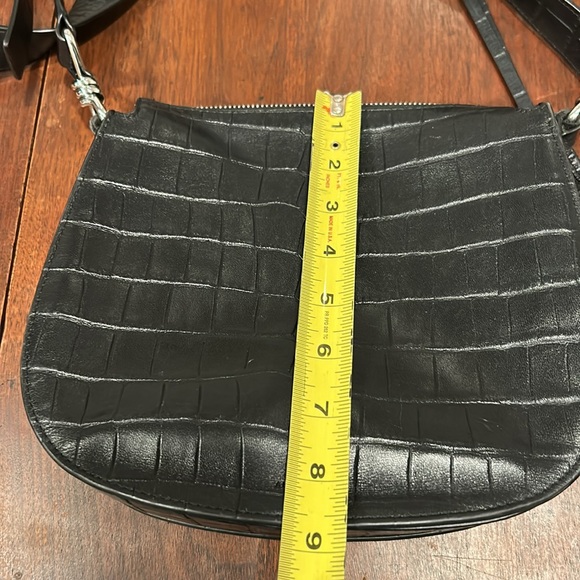 All Saints Captain Croc Round Cow Leather Embossed Crossbody Black - Picture 12 of 16